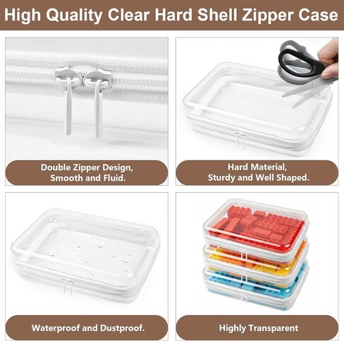 HOUYEE 3 Pack Clear Hard Shell Zipper Case (Large), Hard Plastic Organizer Pouches for Toys Storage,Travel,Small Items,Makeup,Transparent & Waterproof Storage in Saudi Arabia