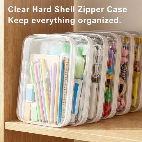 HOUYEE 3 Pack Clear Hard Shell Zipper Case (Large), Hard Plastic Organizer Pouches for Toys Storage,Travel,Small Items,Makeup,Transparent & Waterproof Storage in Saudi Arabia