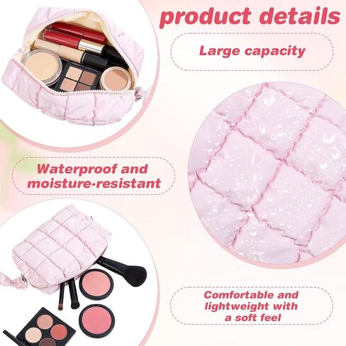 4Pcs Puffer Quilted Makeup Bag, Cute Checkered Zipper Bag Cosmetic Bags Puffy Travel Toiletry Pouch Make up Pouch for Women Travel Essentials Work Daily, Macaron Colors in Kuwait