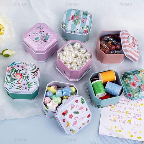 AUEAR, 6 Pieces Mini Tins Box Tinplate Coin Boxes Flamingo Trinket Containers Decorative Box for Jewelry Storage in Saudi Arabia