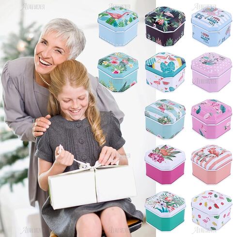 AUEAR, 6 Pieces Mini Tins Box Tinplate Coin Boxes Flamingo Trinket Containers Decorative Box for Jewelry Storage in Saudi Arabia