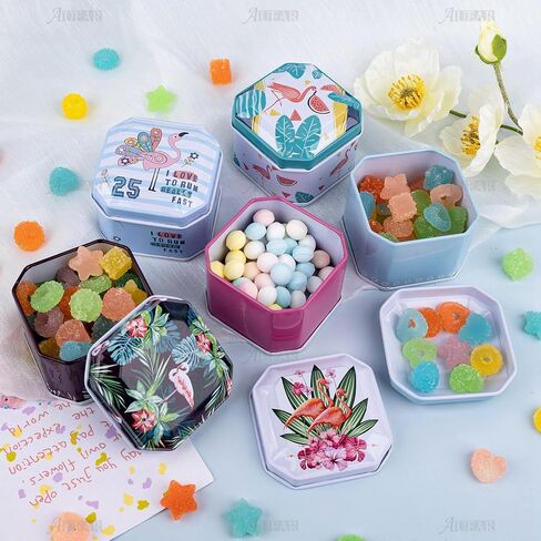AUEAR, 6 Pieces Mini Tins Box Tinplate Coin Boxes Flamingo Trinket Containers Decorative Box for Jewelry Storage in Saudi Arabia