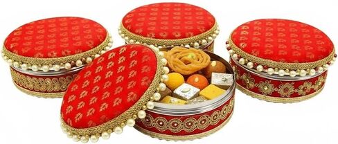 LoveNspire 4 Ct Steel Ladoo Box 250 Grams Festival Special Stainless Steel Sweets Gift Box Perfect for Holi Diwali Rakhi Housewarmings Mithaai Desert Box in Saudi Arabia
