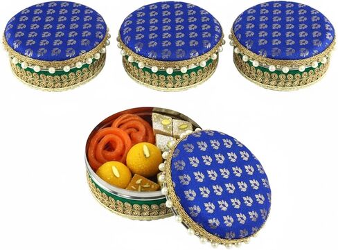 LoveNspire 4 Ct Steel Ladoo Box 250 Grams Festival Special Stainless Steel Sweets Gift Box Perfect for Holi Diwali Rakhi Housewarmings Mithaai Desert Box in Saudi Arabia