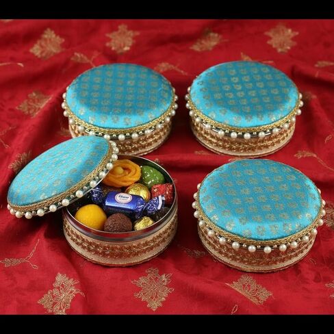 LoveNspire 4 Ct Steel Ladoo Box 250 Grams Festival Special Stainless Steel Sweets Gift Box Perfect for Holi Diwali Rakhi Housewarmings Mithaai Desert Box in Saudi Arabia