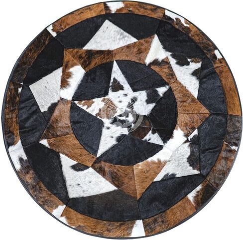 Sunshine Cowhides 100% Genuine Patchwork Cowhide Rug - Tricolor, Single Star, Rodeo Animal Hide Rugs for Living Room, Office or Kitchen Area - Round Leather Rug - Small (40" Diameter) in Kuwait