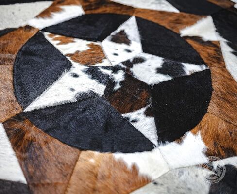 Sunshine Cowhides 100% Genuine Patchwork Cowhide Rug - Tricolor, Single Star, Rodeo Animal Hide Rugs for Living Room, Office or Kitchen Area - Round Leather Rug - Small (40" Diameter) in Kuwait