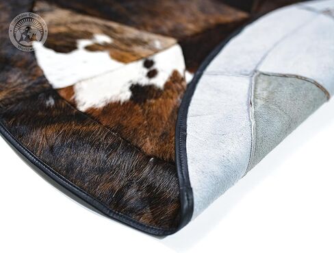 Sunshine Cowhides 100% Genuine Patchwork Cowhide Rug - Tricolor, Single Star, Rodeo Animal Hide Rugs for Living Room, Office or Kitchen Area - Round Leather Rug - Small (40" Diameter) in Kuwait