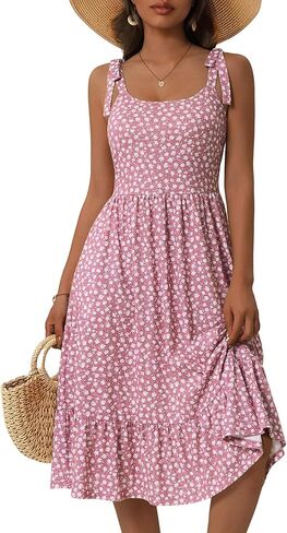HUHOT Women's 2026 Summer Spring Sundress Elegant Floral Bow Straps Dress with Pockets Elastic Waist Midi Dresses in Saudi Arabia