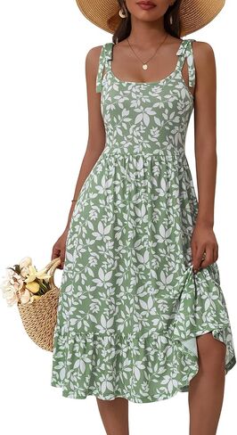 HUHOT Women's 2026 Summer Spring Sundress Elegant Floral Bow Straps Dress with Pockets Elastic Waist Midi Dresses in Saudi Arabia