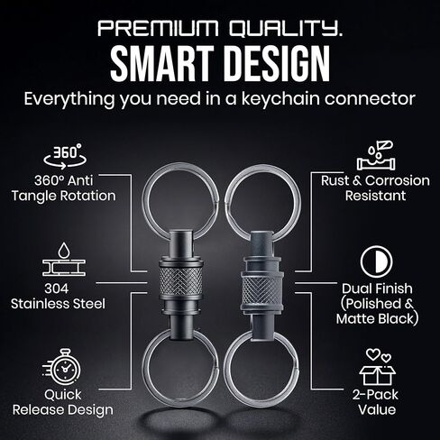 سلسلة مفاتيح سريعة الفك من الفولاذ المقاوم للصدأ (عبوة من قطعتين) - سلسلة مفاتيح دوارة لتنظيم المفاتيح - نظام فك سريع لحلقة مفاتيح شديدة التحمل وقابلة للفصل in Kuwait