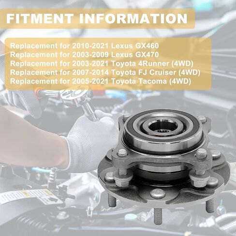 515201 4WD Pair 2 Front Wheel Hub & Bearing Assembly for 2003-2021 Toyota 4Runner, 2007-2014 FJ Cruiser, 2005-2021 Tacoma, 2010-2021 Lexus GX460, 2003-2009 Lexus GX470 in Kuwait