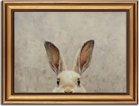 Vintage Gold Framed Wall Art for Living Room Bunny Canvas Prints Rabbit Oil Painting Picture Rustic Easter Wall Decor for Living Room Bedroom Bathroom 9x11in in Saudi Arabia