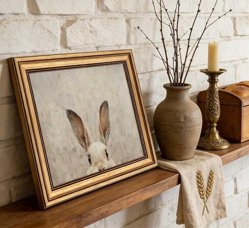 Vintage Gold Framed Wall Art for Living Room Bunny Canvas Prints Rabbit Oil Painting Picture Rustic Easter Wall Decor for Living Room Bedroom Bathroom 9x11in in Saudi Arabia