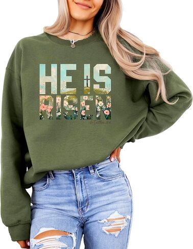 Olive Loves Apple He Is Risen Christian Sweatshirt for Women - Floral Easter Faith Crewneck in Saudi Arabia