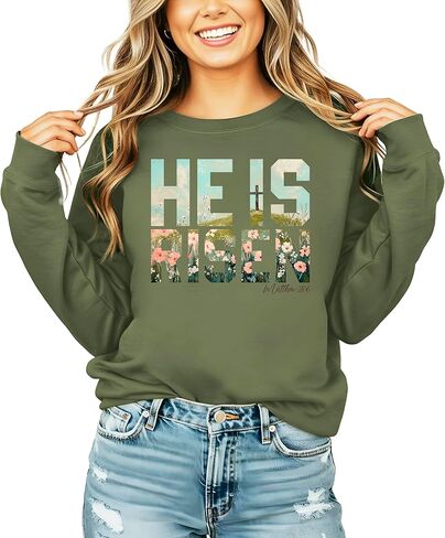 Olive Loves Apple He Is Risen Christian Sweatshirt for Women - Floral Easter Faith Crewneck in Saudi Arabia