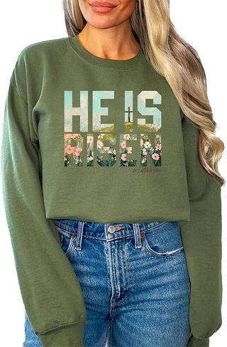 Olive Loves Apple He Is Risen Christian Sweatshirt for Women - Floral Easter Faith Crewneck in Saudi Arabia