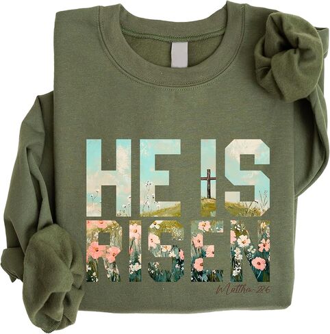 Olive Loves Apple He Is Risen Christian Sweatshirt for Women - Floral Easter Faith Crewneck in Saudi Arabia