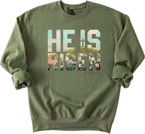 Olive Loves Apple He Is Risen Christian Sweatshirt for Women - Floral Easter Faith Crewneck in Saudi Arabia
