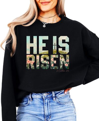 Olive Loves Apple He Is Risen Christian Sweatshirt for Women - Floral Easter Faith Crewneck in Saudi Arabia