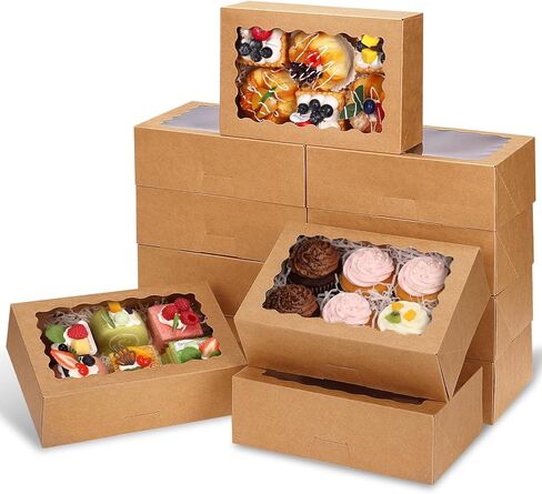 28 قطعة من صناديق البسكويت من موريتو مع نافذة مقاس 9 × 6 × 3 بوصة، صناديق خبز بنية، هدايا ورقية، صناديق كب كيك، صناديق الحلوى، صناديق المعجنات للفراولة المغطاة بالشوكولاتة، والحلوى، والكعك، والدونات in Kuwait