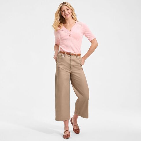 بنطال نسائي قصير من Lands' End Knockabout Chino عالي الارتفاع و5 جيوب بأرجل واسعة in Kuwait