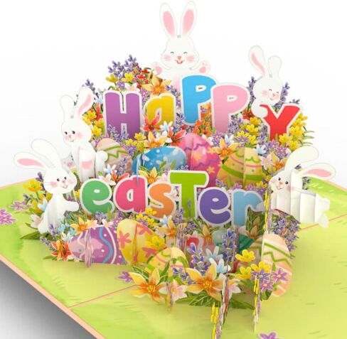 HEARTAGS- Happy Easter Pop Up Card with Envelope, 6x8 in Pop Up Easter Card For Kids, Family, Adults, Funny Rabbit Flower Popup in Kuwait