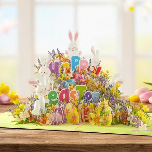 HEARTAGS- Happy Easter Pop Up Card with Envelope, 6x8 in Pop Up Easter Card For Kids, Family, Adults, Funny Rabbit Flower Popup in Kuwait