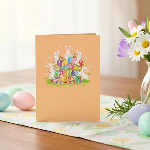 HEARTAGS- Happy Easter Pop Up Card with Envelope, 6x8 in Pop Up Easter Card For Kids, Family, Adults, Funny Rabbit Flower Popup in Kuwait