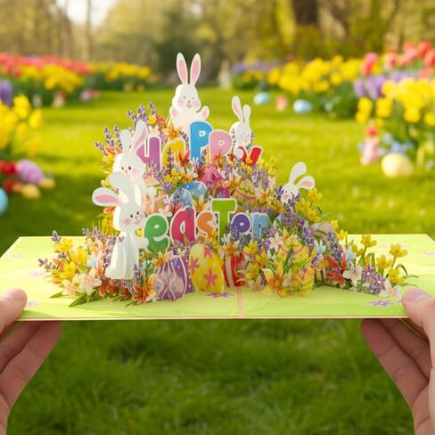 HEARTAGS- Happy Easter Pop Up Card with Envelope, 6x8 in Pop Up Easter Card For Kids, Family, Adults, Funny Rabbit Flower Popup in Kuwait