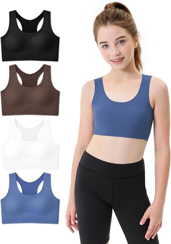 JOCMIC 4 Packs Girls Training Bras Kids Sports Bra with Fixed Pads Racerback Underwear for Teens in Kuwait