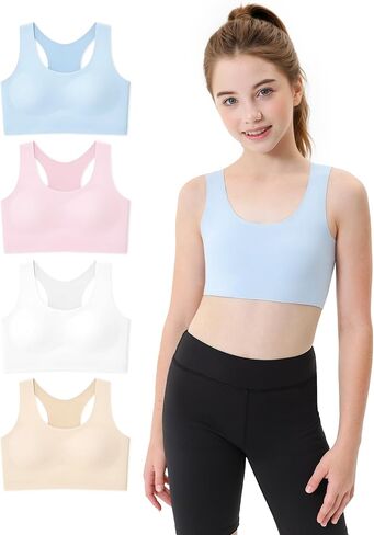JOCMIC 4 Packs Girls Training Bras Kids Sports Bra with Fixed Pads Racerback Underwear for Teens in Saudi Arabia