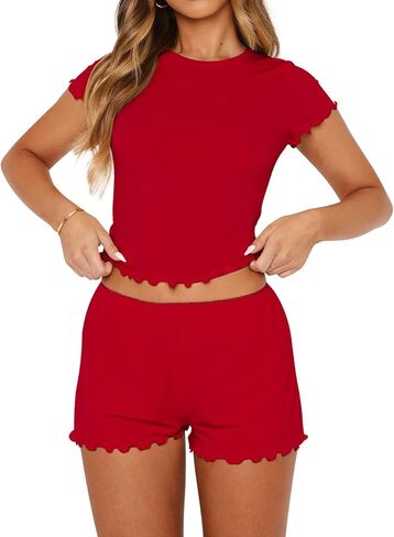 Dressmine النساء منامة مجموعة 2 قطعة مجموعات عادية 2026 الصيف PJ السراويل لطيف مجموعة ملابس Y2k قصيرة الأكمام بلايز صالة وتتسابق in Kuwait