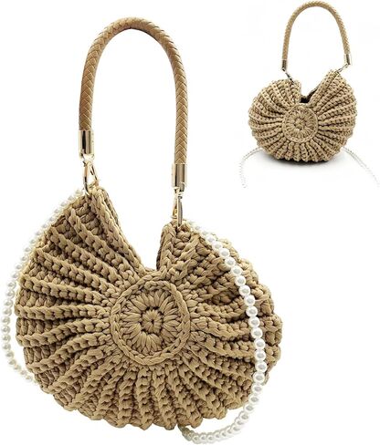 Seashell Bag, Handwoven Crochet Shell Purse with Pearl Strap,Summer Boho Beach Tote, Clutch and Shoulder Bag for Women,Multiple combinations in Saudi Arabia