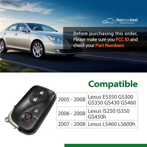 2 بديل بدون مفتاح لـ 2005 2006 2007 2008 القرب الذكي لكزس ES350 IS250 IS350 GS300 GS350 GS430 GS450h GS460 LS460 LS600h GNE 271451-0140 مفتاح اللوحة Fob HYQ14AAB 315MHz 4 الأزرار in Saudi Arabia