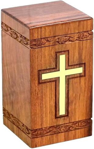 Wooden Urn Box With Brass Cross Urn For Adult Ashes Wood Cremation Urns For Male and Female | Decorative Urns For Human Ashes | Large Urns With Bottom Opening System in Saudi Arabia
