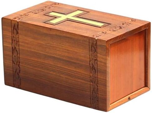 Wooden Urn Box With Brass Cross Urn For Adult Ashes Wood Cremation Urns For Male and Female | Decorative Urns For Human Ashes | Large Urns With Bottom Opening System in Saudi Arabia