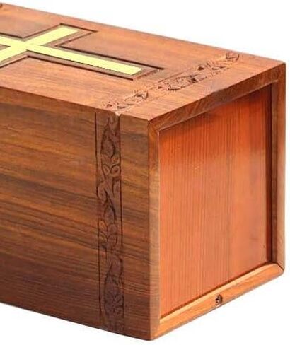 Wooden Urn Box With Brass Cross Urn For Adult Ashes Wood Cremation Urns For Male and Female | Decorative Urns For Human Ashes | Large Urns With Bottom Opening System in Saudi Arabia