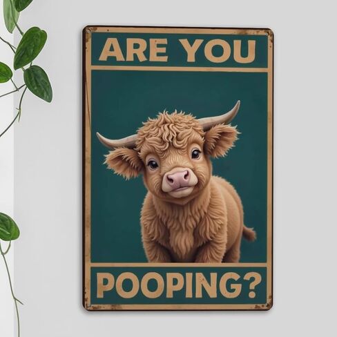 Highland Cow Lover Gifts Funny Barthroom Metal Tin Signs for Barthroom Toilet Home Wall Art Decor Are You Pooping Wall Sign in Saudi Arabia