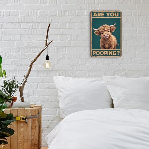 Highland Cow Lover Gifts Funny Barthroom Metal Tin Signs for Barthroom Toilet Home Wall Art Decor Are You Pooping Wall Sign in Saudi Arabia