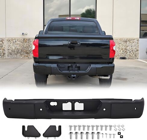 Rear Step Bumper Assembly Compatible with 2014 2015 2016 2017 2018 2019 2020 2021 Toyota Tundra without Park Sensor Holes Steel Black Back Bumper Replacement for TO1103121 in Saudi Arabia