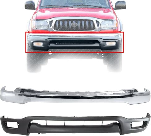 المصد الأمامي من الفولاذ الكروم + لوحة الستارة السفلية معدة للاستبدال المباشر لـ 2001-2004 Toyota Tacoma TO1002174 TO1095196 52101AD030 53901AD030 in Kuwait
