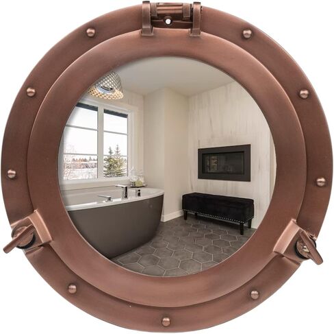 15 Inch Bathroom Wall Decor Ship Porthole Mirror with Copper Finish – Vintage Round Wall Mounted Mirror for Bathroom Vanity, Nautical Pirate Coastal Vintage Home Décor in Kuwait
