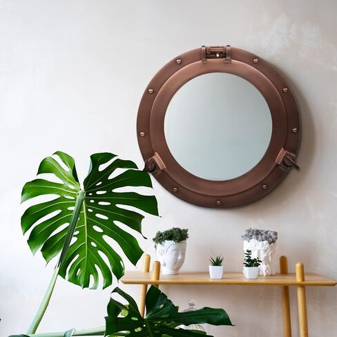 15 Inch Bathroom Wall Decor Ship Porthole Mirror with Copper Finish – Vintage Round Wall Mounted Mirror for Bathroom Vanity, Nautical Pirate Coastal Vintage Home Décor in Kuwait