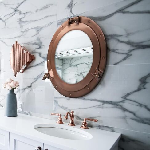 15 Inch Bathroom Wall Decor Ship Porthole Mirror with Copper Finish – Vintage Round Wall Mounted Mirror for Bathroom Vanity, Nautical Pirate Coastal Vintage Home Décor in Kuwait