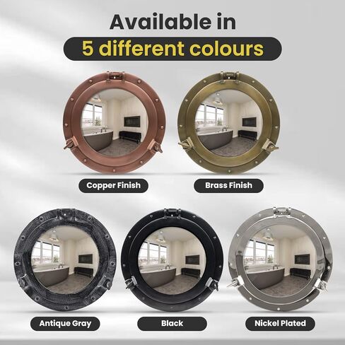 15 Inch Bathroom Wall Decor Ship Porthole Mirror with Copper Finish – Vintage Round Wall Mounted Mirror for Bathroom Vanity, Nautical Pirate Coastal Vintage Home Décor in Kuwait