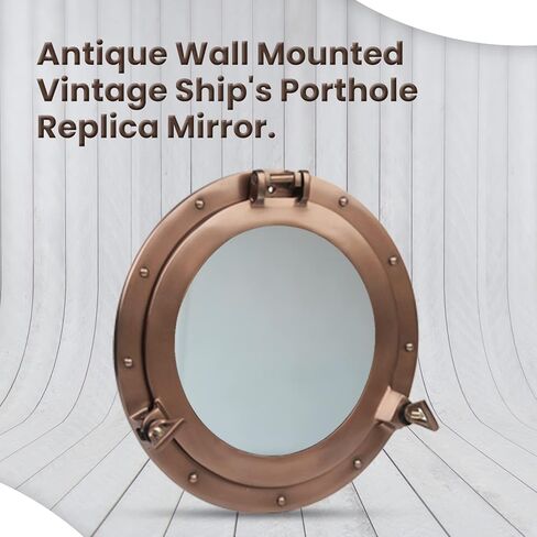 15 Inch Bathroom Wall Decor Ship Porthole Mirror with Copper Finish – Vintage Round Wall Mounted Mirror for Bathroom Vanity, Nautical Pirate Coastal Vintage Home Décor in Kuwait