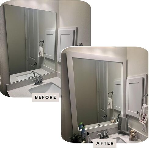 Frame My Mirror Add A Frame - White Custom Size Mirror Frame Border Kit - Ideal for Bathroom - Moisture Resistant - Berkshire Design - Mirror NOT Included in Saudi Arabia