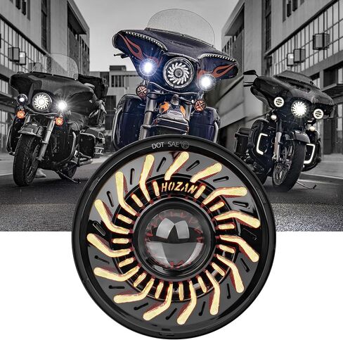 7 Inch LED Headlight Projector Compatible with Touring, Street Glide, Road King, Electra Glide - White/Amber Whirlwind Halo DRL, High/Low Beam for Softail Heritage in Kuwait
