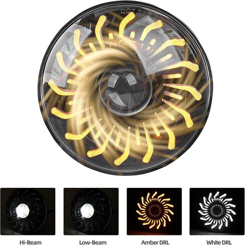 7 Inch LED Headlight Projector Compatible with Touring, Street Glide, Road King, Electra Glide - White/Amber Whirlwind Halo DRL, High/Low Beam for Softail Heritage in Kuwait